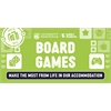 Green graphic saying board games for a burger and board games event