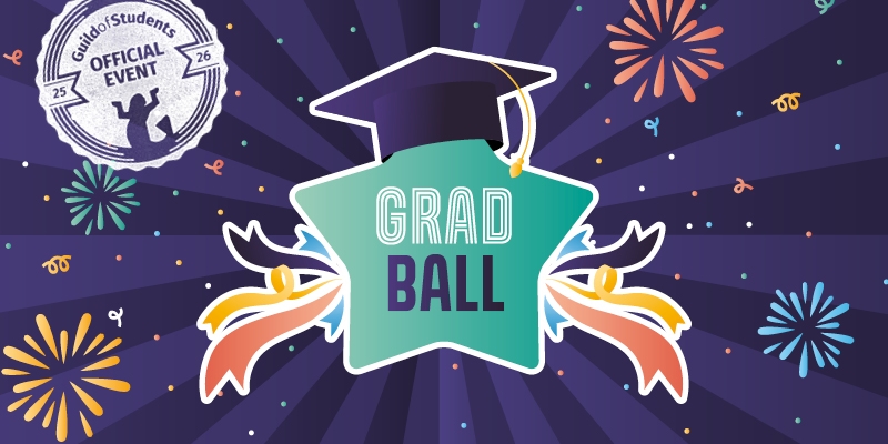 A purple graphic with the Grad Ball logo the date 19 June 2025
