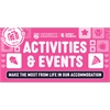 Pink banner which says "Activities &amp; Events", with Icons related to food.