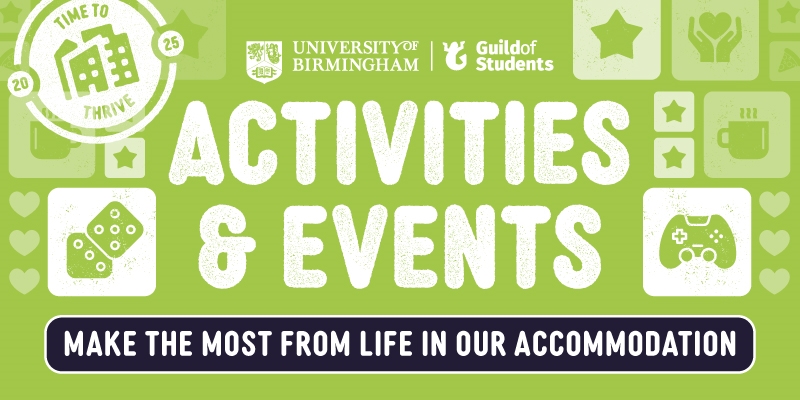 Green banner which says "Activities and Events", with Icons related to games